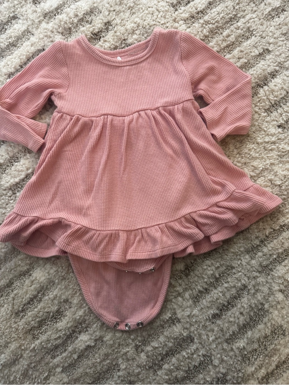 Posh Peanut 18-24 months Baby Pink Waffle Knit Ruffle Bodysuit Dress